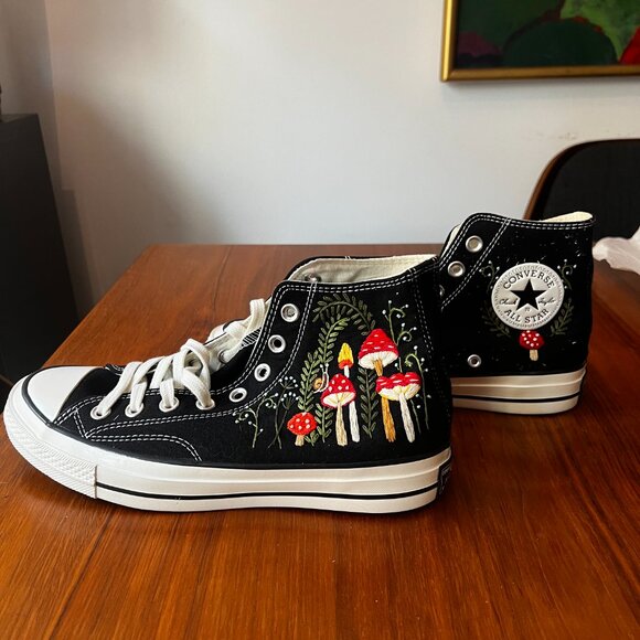 NEW IN BOX embroidered Mushroom Converse High Tops - Picture 2 of 5